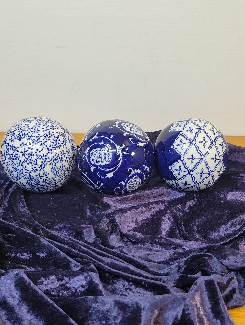 Set of 3: Chinoiserie Decorative Porcelain Balls